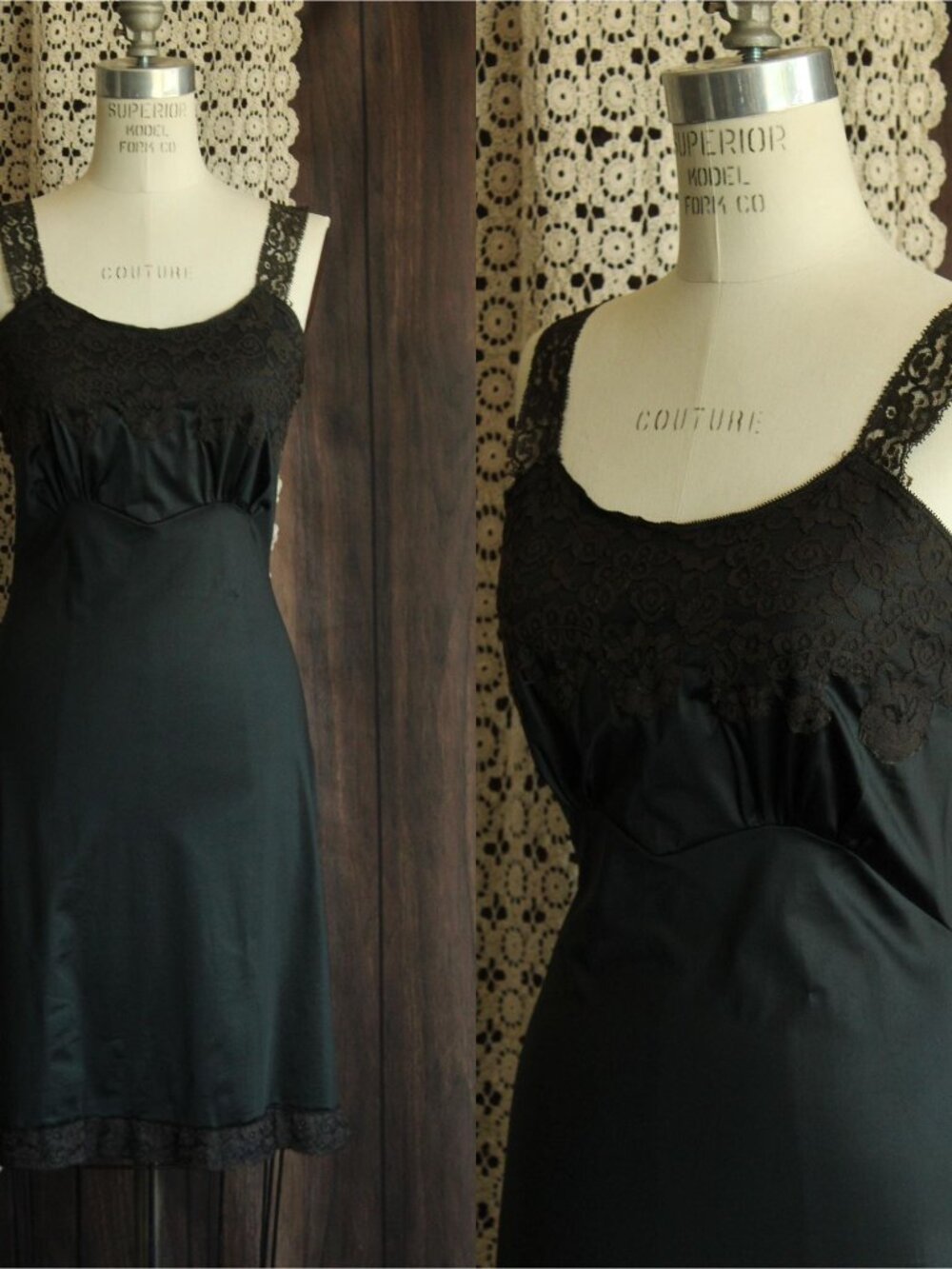 Vintage 1950s Full Slip, Back Magic, Lace Trim Nylon
